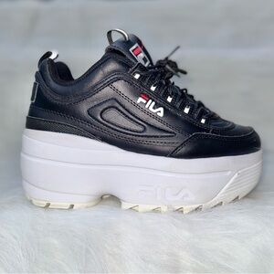 Fila Disruptor II Wedge Shoes Women’s Size 7 - Black & White Platforms